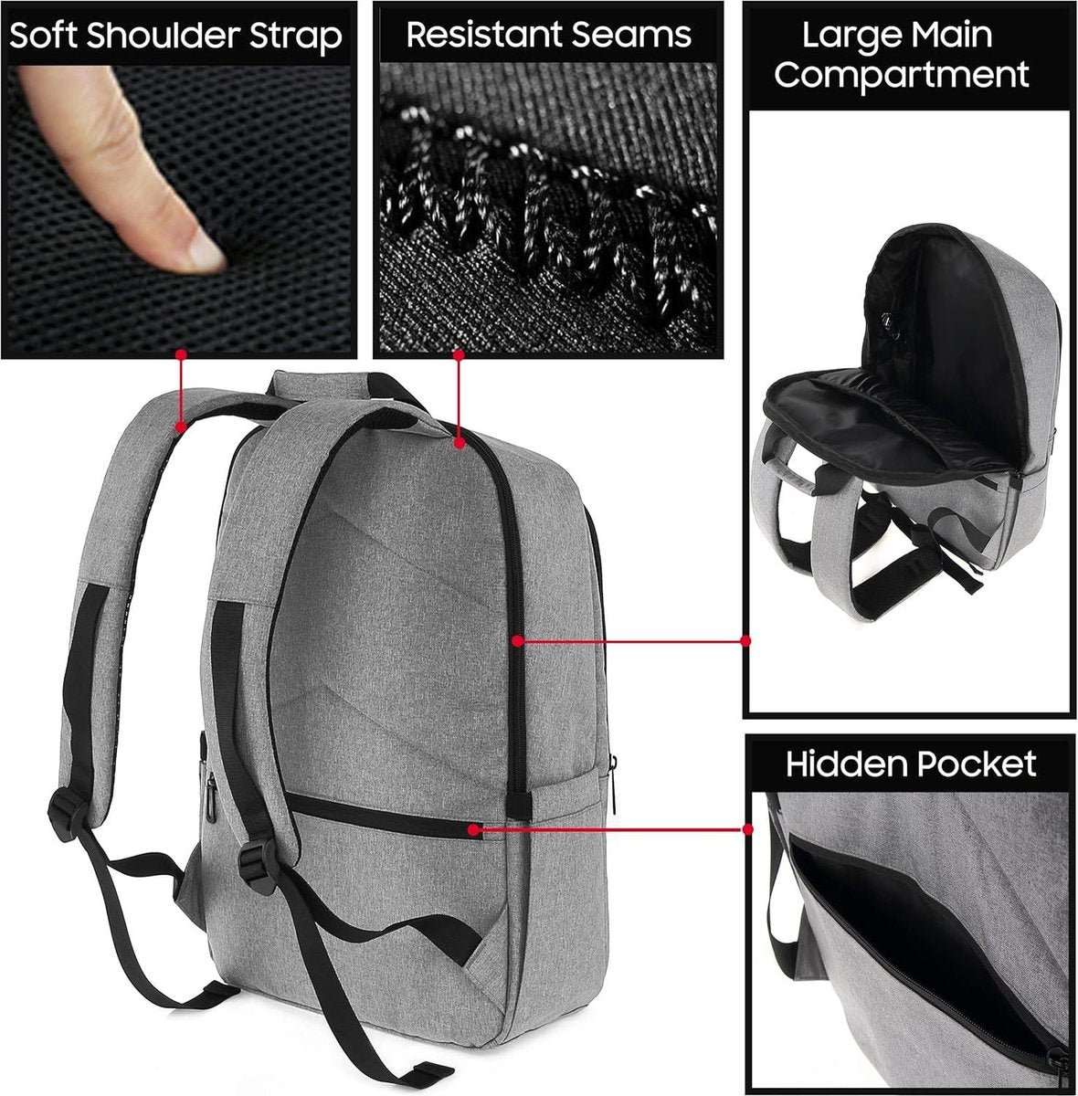 Laptop Rugzak 17 inch USB-oplaadpoort - Waterbestendig - Verborgen Zak - Ruimte voor 17 inch PC - Grote Tas voor Zaken Reizen School Heren Dames