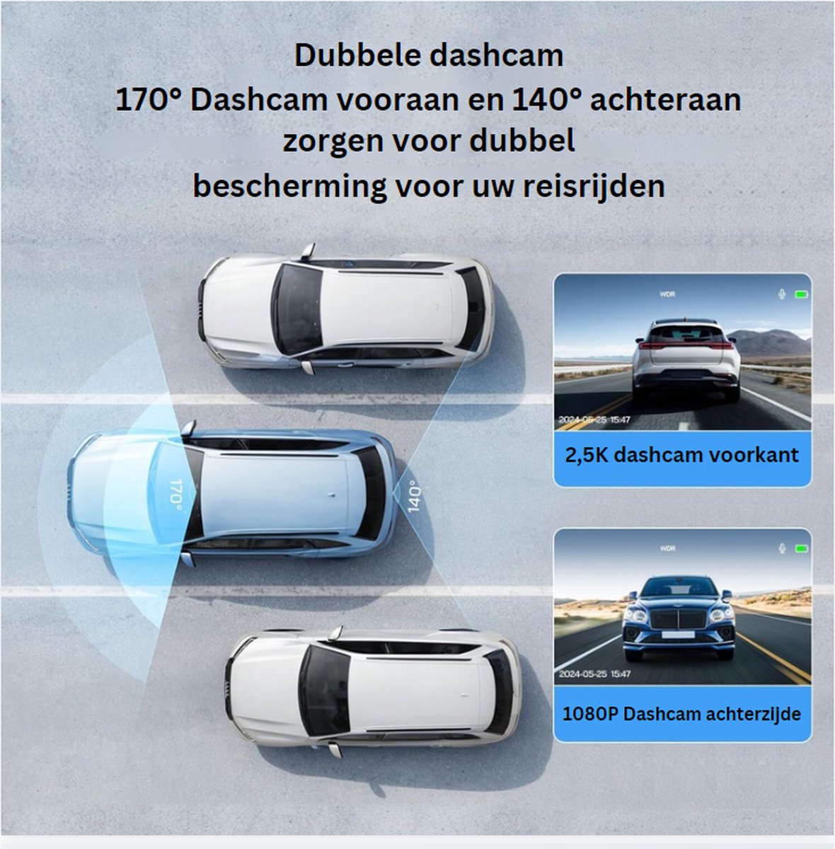 Dashcam - Beveiliging - Universele Pasvorm - Met Achteruitrijcamera - Display - Autocamera