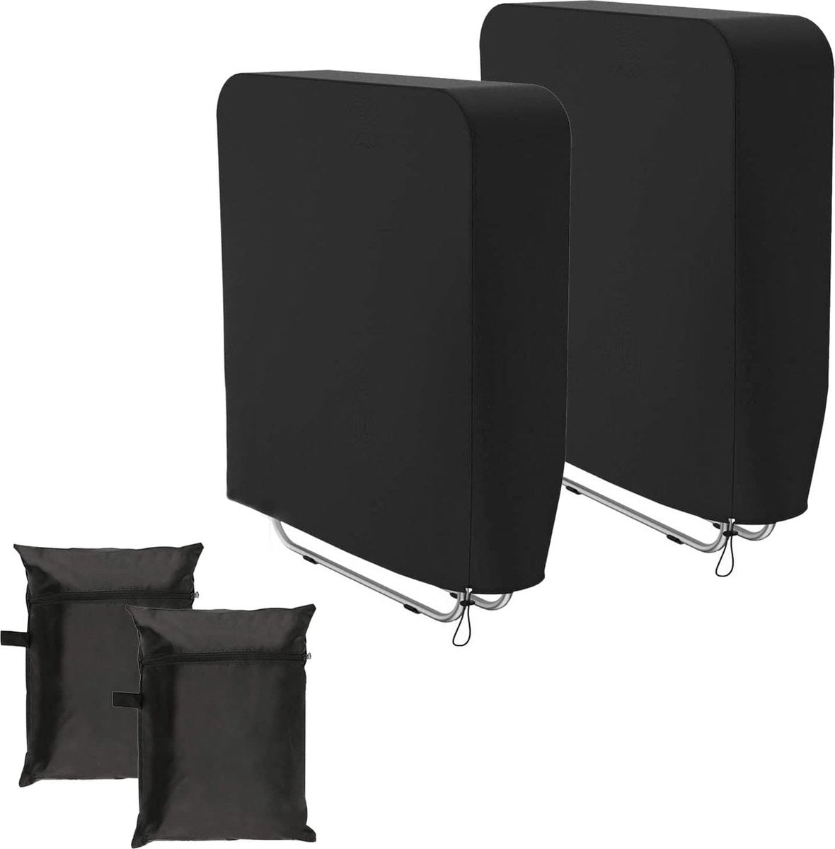 Opvouwbare stoelhoes, 2 stuks, tuinstoelen, beschermhoes, winddicht, anti-UV, waterdicht, voor ligstoel, vouwstoel, vergaderstoel, dekstoel, opvouwbaar, tuinmeubelen, met draagtas (zwart)