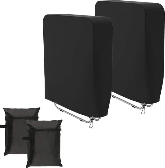 Opvouwbare stoelhoes, 2 stuks, tuinstoelen, beschermhoes, winddicht, anti-UV, waterdicht, voor ligstoel, vouwstoel, vergaderstoel, dekstoel, opvouwbaar, tuinmeubelen, met draagtas (zwart)