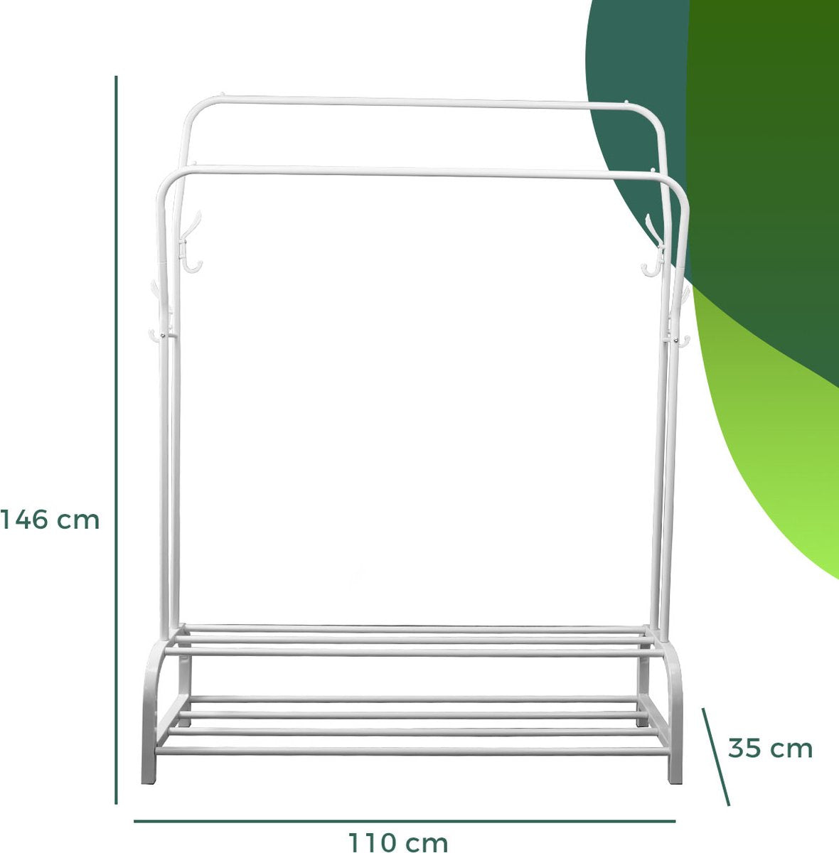 LG Life’s Green XL Kledingrek - Dressboy – Wit – Metaal – Garderoberek met ophanghaken – H146xB110xD35 cm