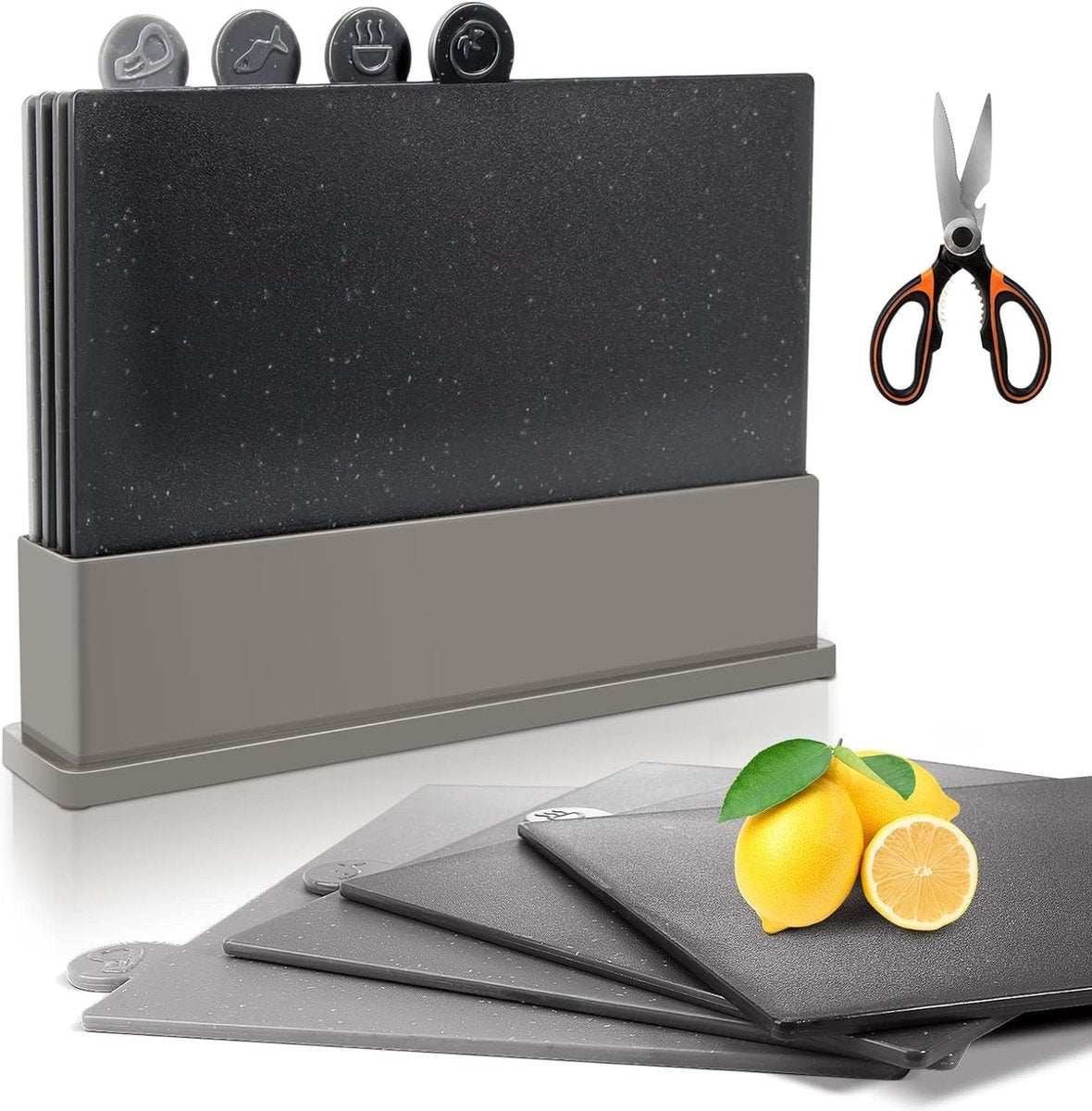 Cutting Board Set With Holder - Kitchen Utensils - Modern Design - Cutting Board - Cutting Board Set - Cutting Boards Set - Cutting Boards - Must-Have For The Kitchen!