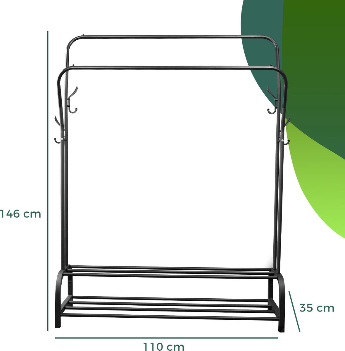 LG Life’s Green XL Kledingrek - Dressboy – Zwart – Metaal – Garderoberek met ophanghaken – H146xB110xD35 cm