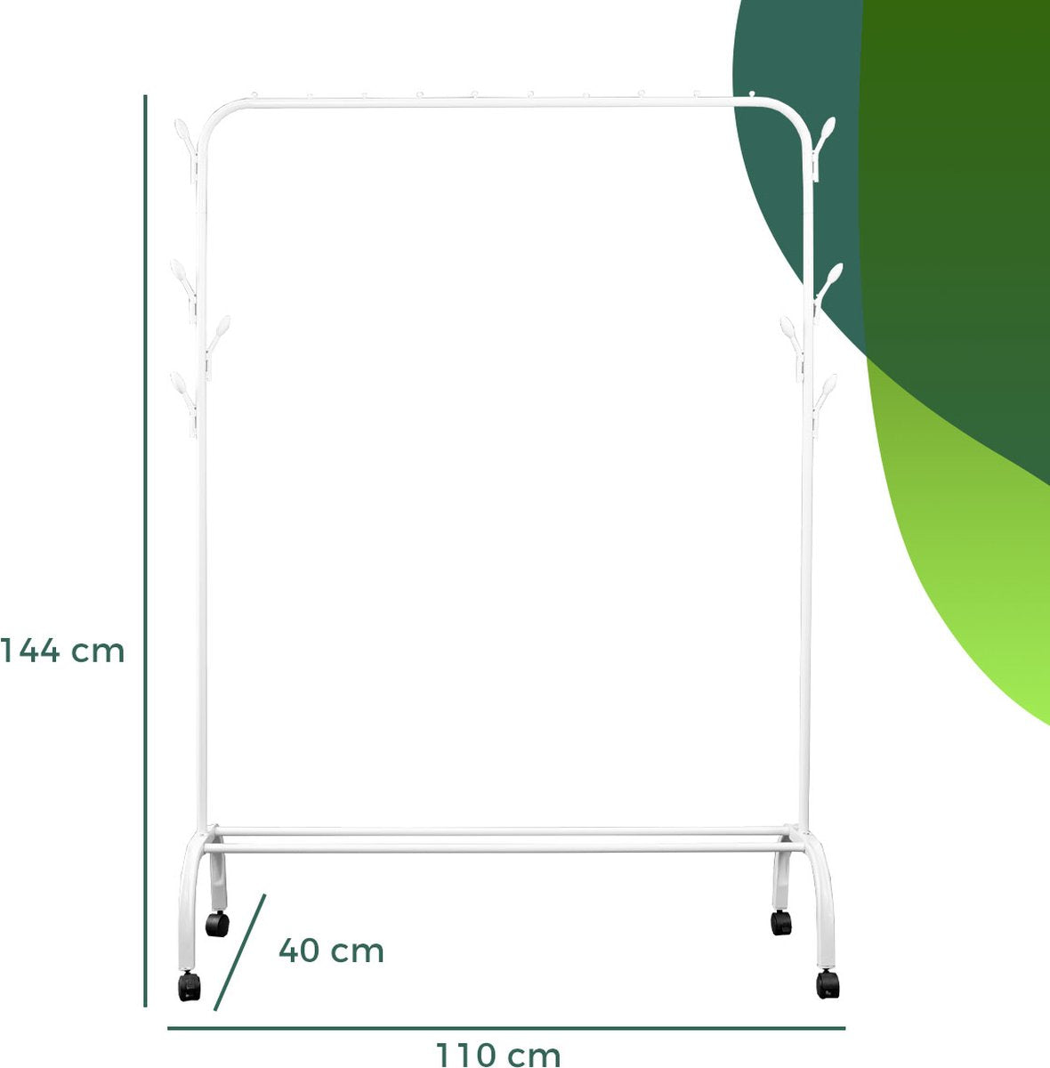 LG Life’s Green Kledingrek - Dressboy – Wit – Metaal – Garderoberek met ophanghaken – H144xB110xD40 cm