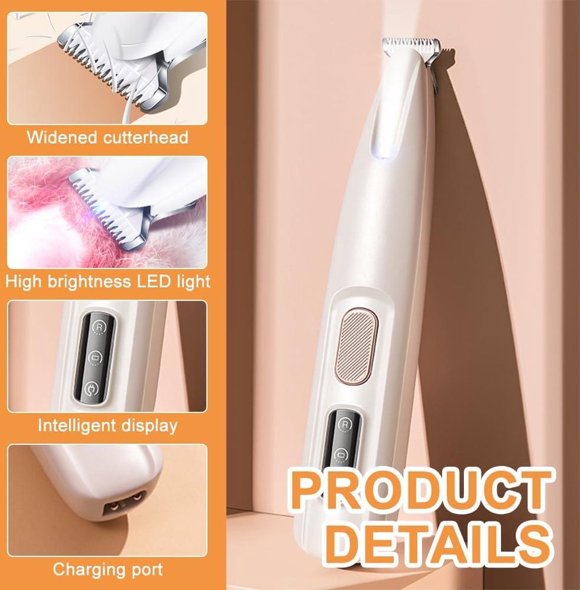 Professional dog and cat clipper - trimmer for paws, eyes, ears, face and rump with LED - USB rechargeable Dog clipper thick coat