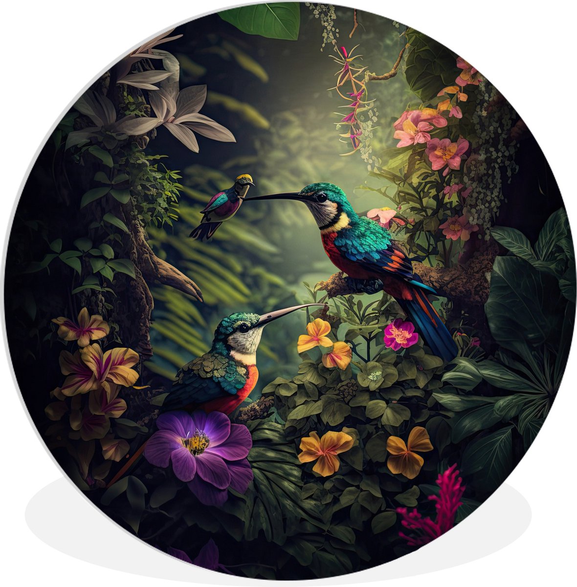 Wall circle jungle - Flowers - Plants - Tropical - Round paintings - Wall circle - Round wall decoration - 60x60 cm - Wall decoration circle - Bedroom - Room decoration