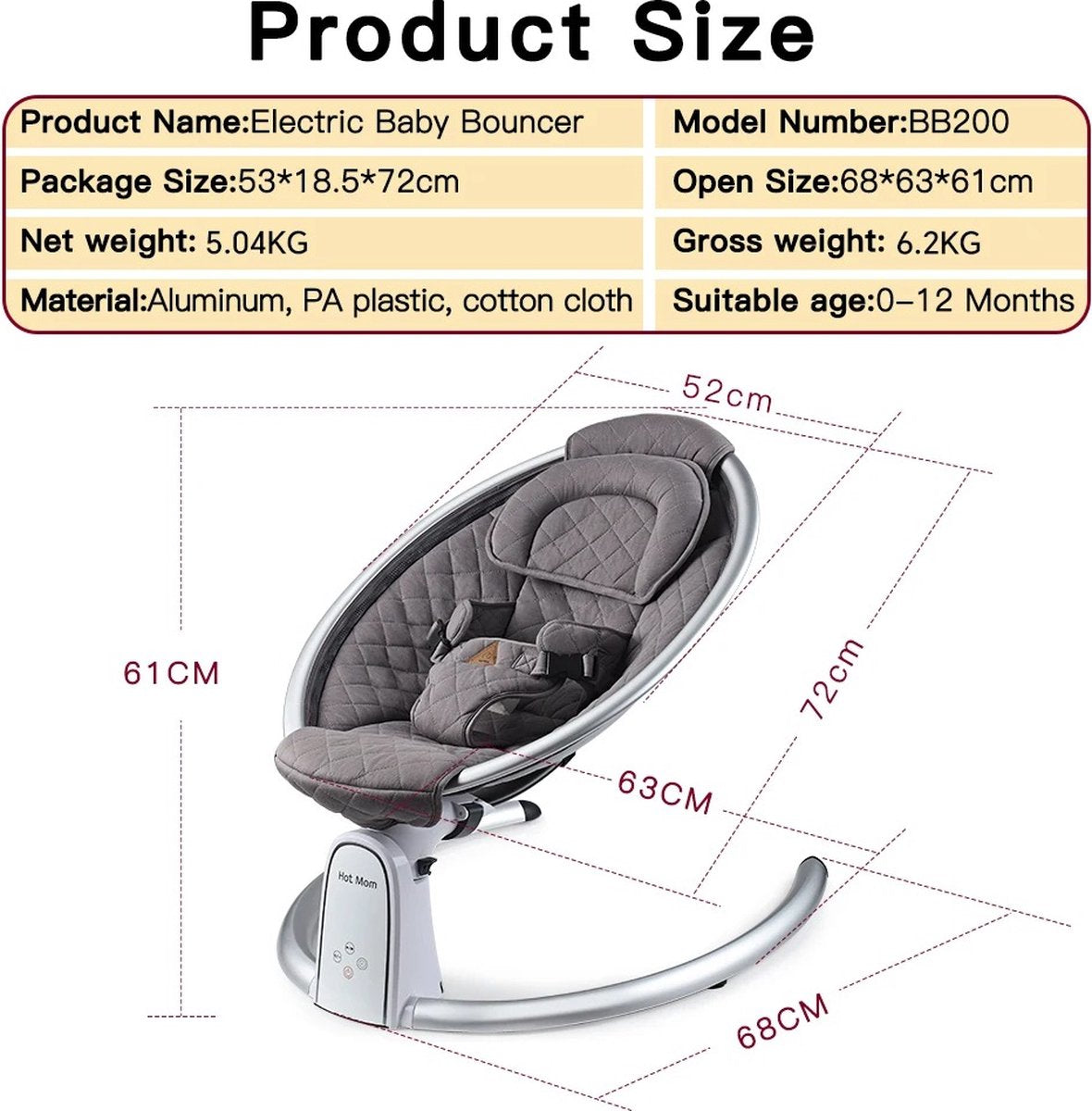 Verkoop Nederland® - Automatic Baby Swing - Electric Baby Cradle - Remote Control Bouncer - Five Modes - Play Music with Bluetooth - Timer - Stylish - 0-1 years