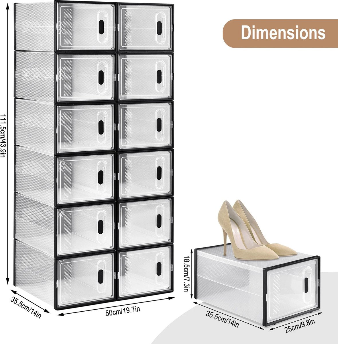SPARK JOY® - Schoenendoos - Schoen Opbergsysteem - Opvouwbaar - 12 Stuks - 35x25x19 cm - Met Magnetische Deur