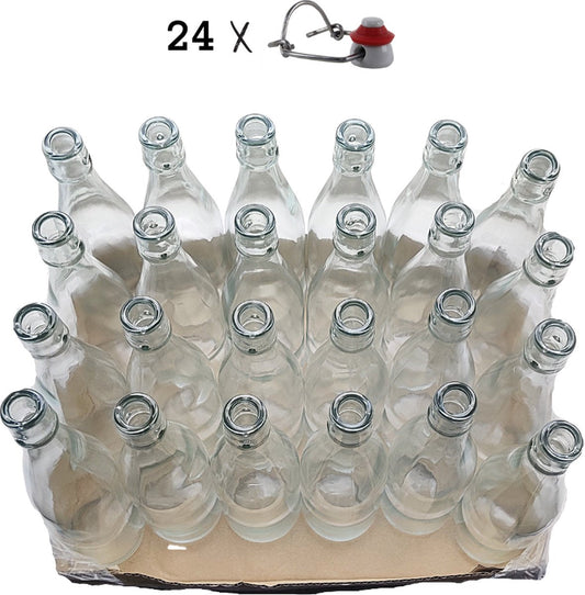 RANO - 24x beugelfles 500ml - Luchtdicht - fles met beugelsluiting / beugelflessen / weckfles / inmaakfles / sapfles / glazen flesjes met dop