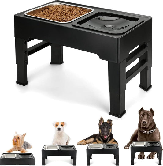 Elevated Dog Bowl (2 x 1.6 L), 4-Way Adjustable Height Food Stand with Dog Bowl, Stainless Steel and Leak-Proof Water Bowl, Foldable and Non-Slip Feeder for Dogs, Raised for