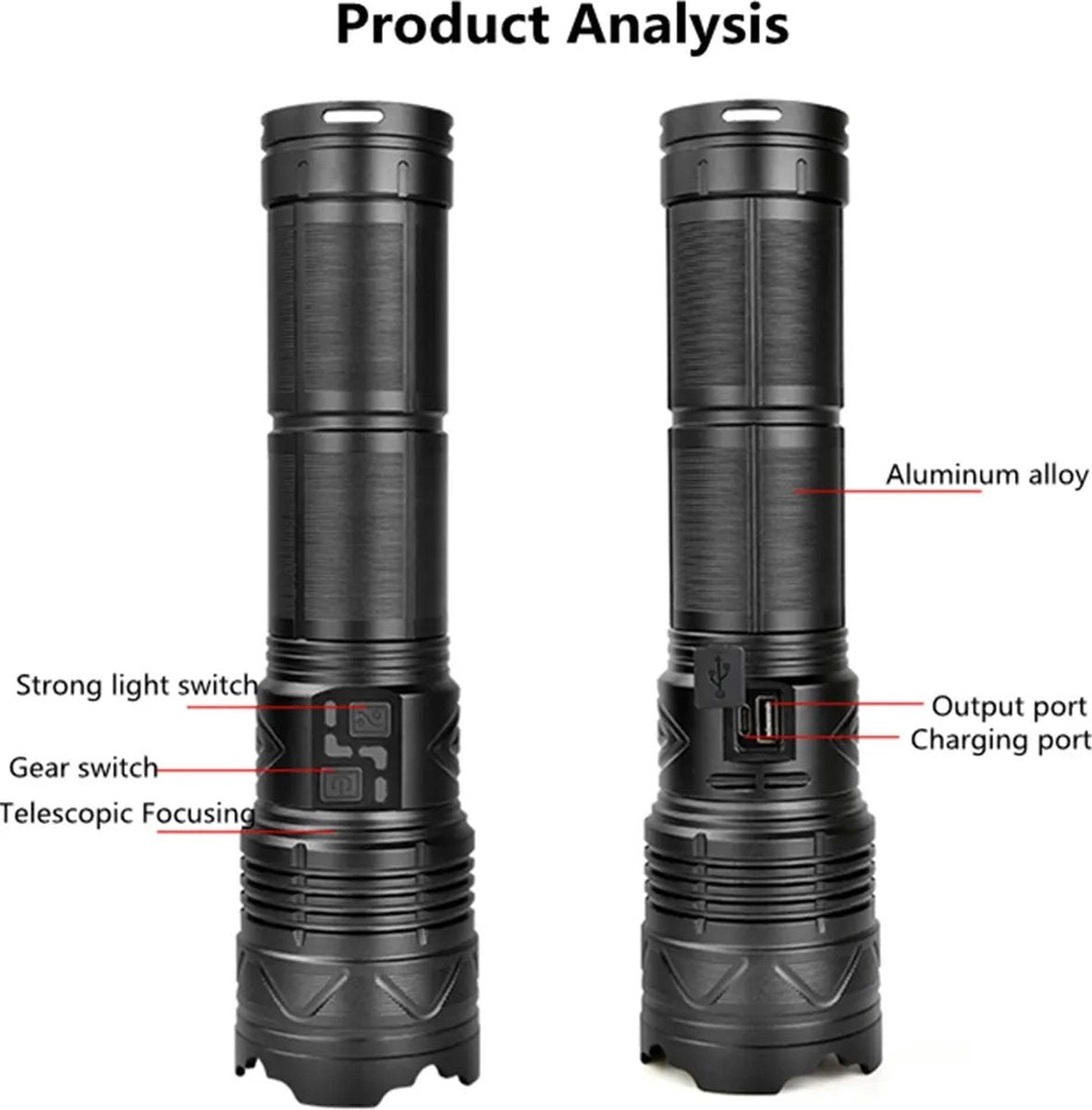 Bolmans - Zaklampen - Zaklamp - Maglite - LED Zaklamp - Zoom - 1500M Bereik - 100W - Oplaadbaar - Waterdicht - Militaire Zaklamp