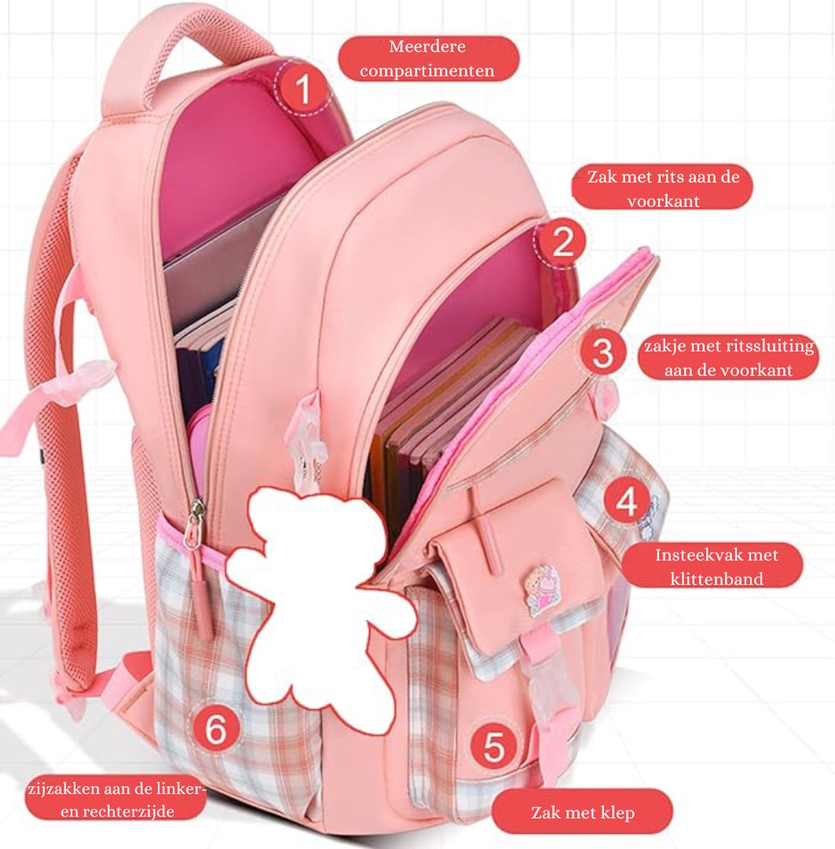 Schooltas meisjes basisschool - Rugzak - Eerste leerjaar - Roze rugtassen - Schooltas - Kind - Waterafstotend - Roze