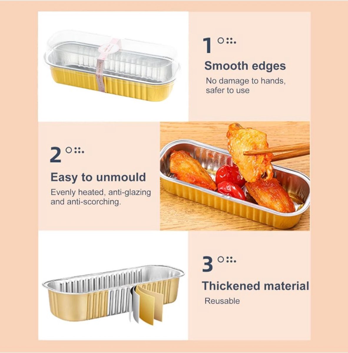 Mini broodcakevormpjes 30 stuks mini-broodblikken met deksels en lepels, 200 ml mini-cakevormpjes rechthoekige aluminiumfolie bakpannen + Cake Spuitzakken, Wegwerp Plastic Cake Spuitzakken 100 Stuks (S)