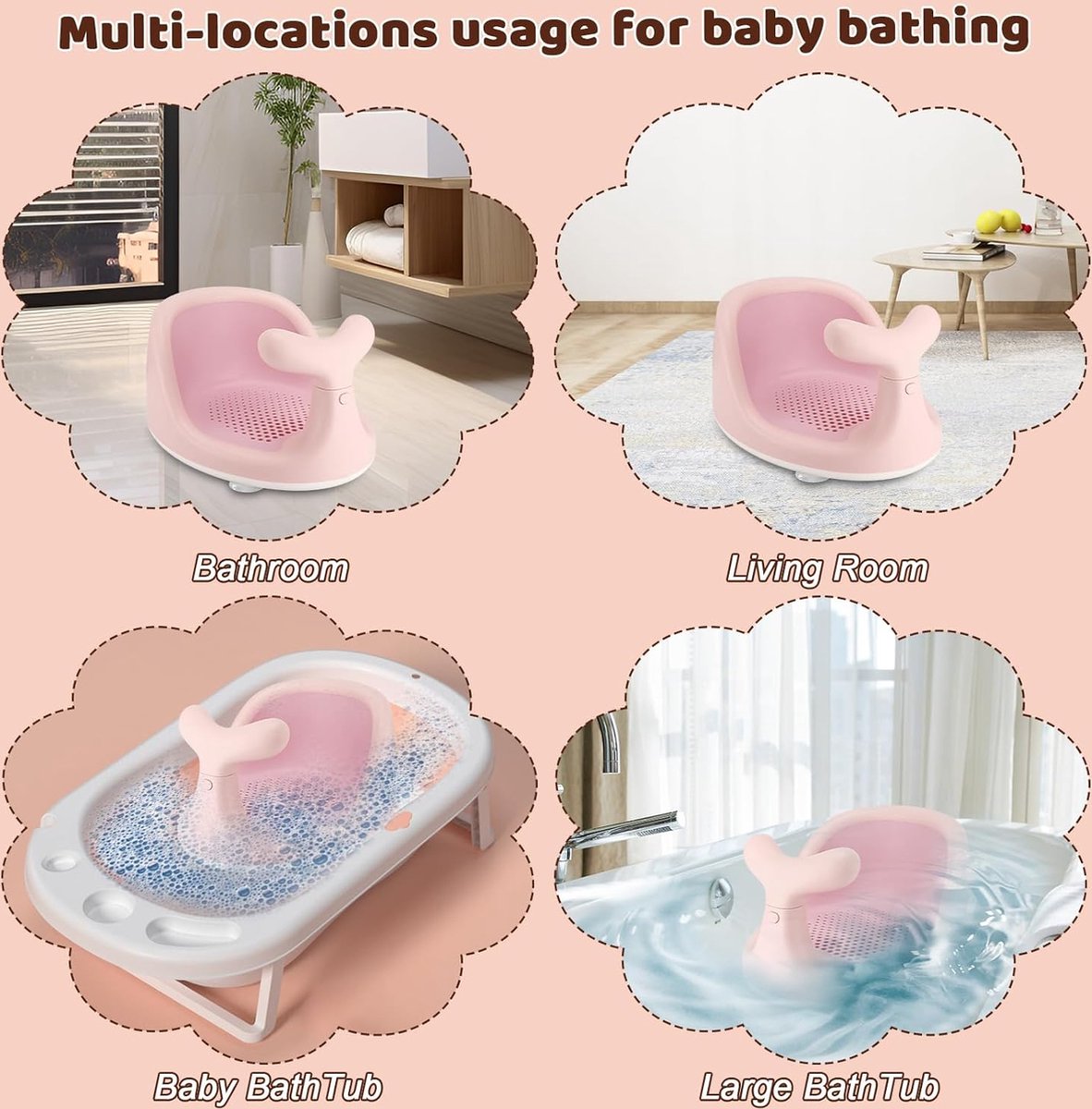 Babybadzitje, schattig babybadzitje in walvisvorm, babybadzitje voor zittende baby's tijdens het baden in bad, voor 6 maanden en ouder (roze)