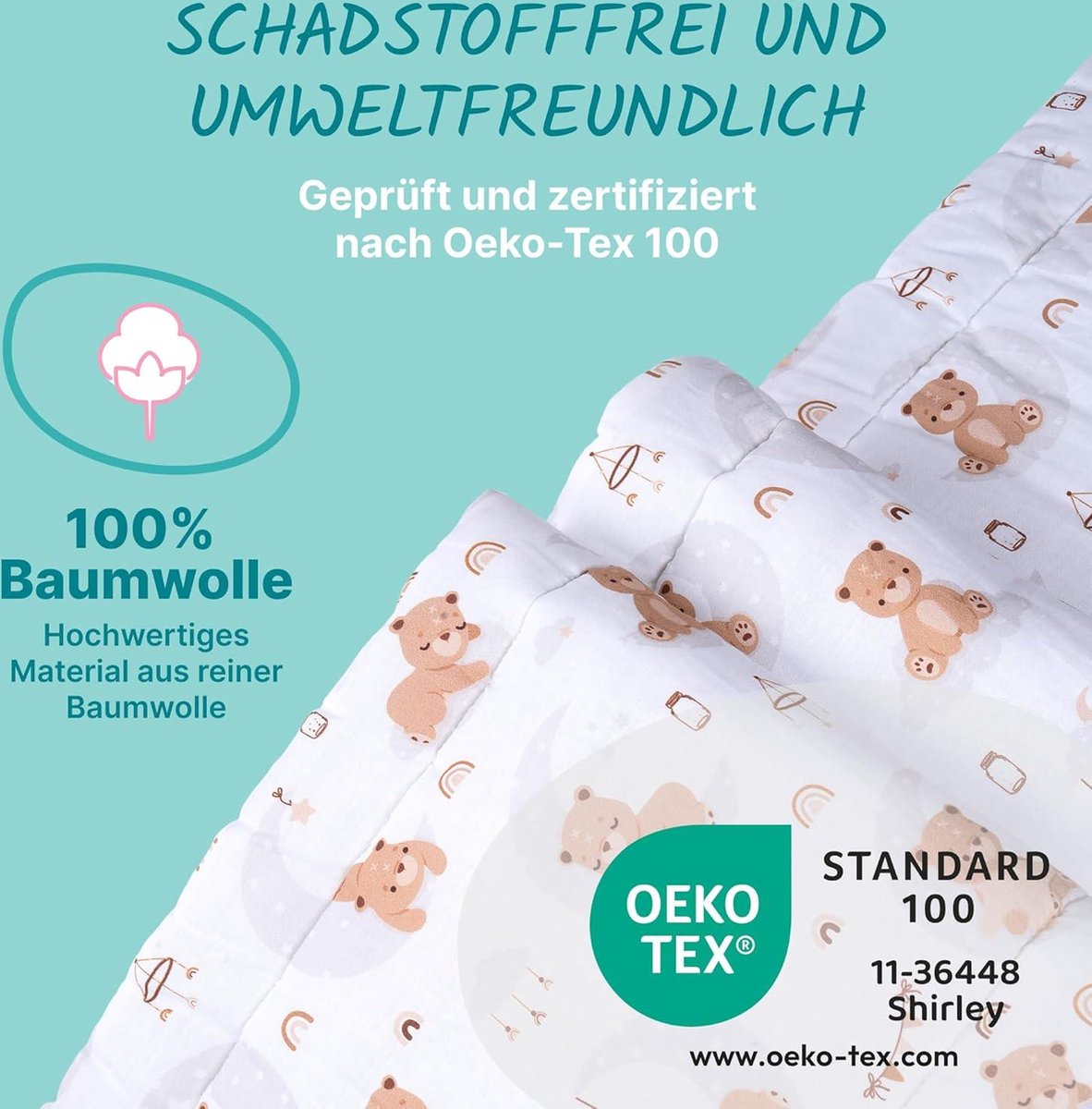 Wieg bumper 70 x 140/60 x 120 cm Öko-Tex 100 Zachte ledikant bescherming 100% katoen-Baby ledikant bumper-Machine wasbaar-Ademend - Co sleeper