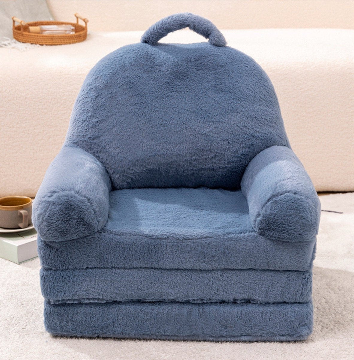 Fluffy Kinder Fauteuil Ligbed Uitvouwbaar Blauw