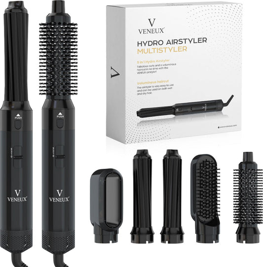 VENEUX® Föhnborstel - Airstyler - Krulborstel - Krultangen - 5-in-1 Multistyler - Zwart