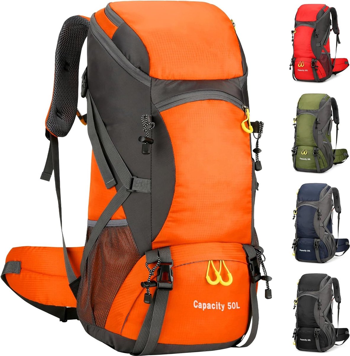 Hiking Backpack, 50L, Trekking Rucksack, Rain Cover, Travel Backpack, Waterproof Camping Backpack for Hiking, Camping, Climbing, Travel, Sports, Men and Women