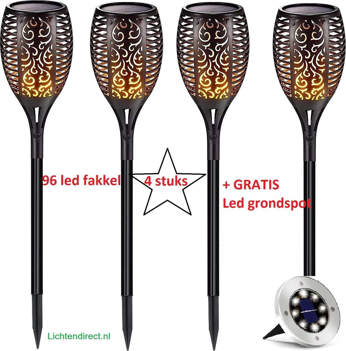 Solar torch Garden lighting lantern solar energy outdoor lighting garden torches 96 led outdoor garden lamp Set of 4 pieces including LED ground spot