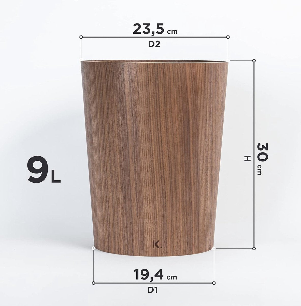 Real Wood Waste Bin Börje | Modern Wooden Dustbin for Office, Kids Room, Bedroom etc. | Walnut