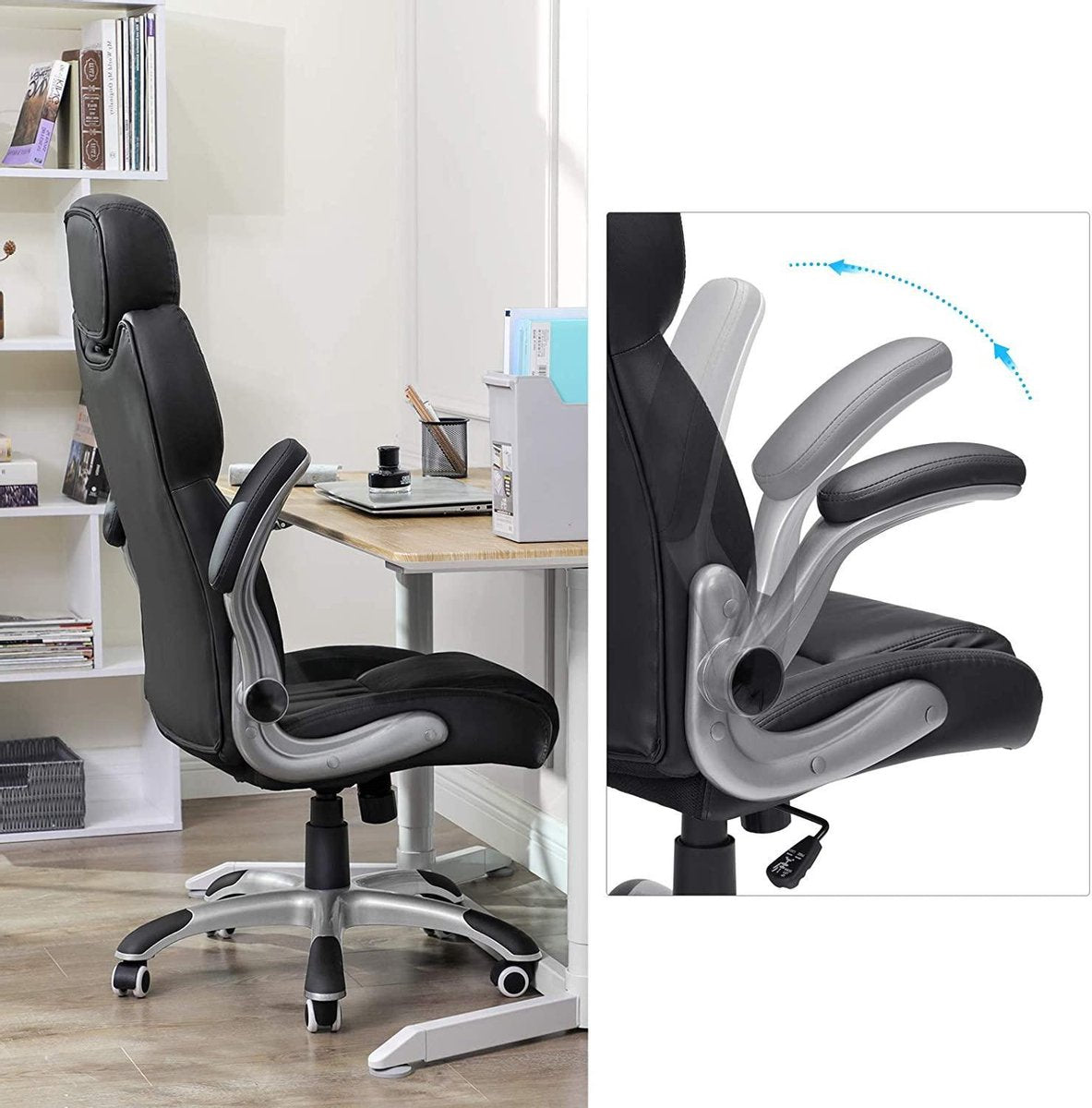 Luxury Ergonomic Office Chair with Tilt Mechanism - Executive Manager's Chair Ergonomic - Office Chair with Height-Adjustable Headrest & Foldable Armrests - Faux Leather - Heavy Duty