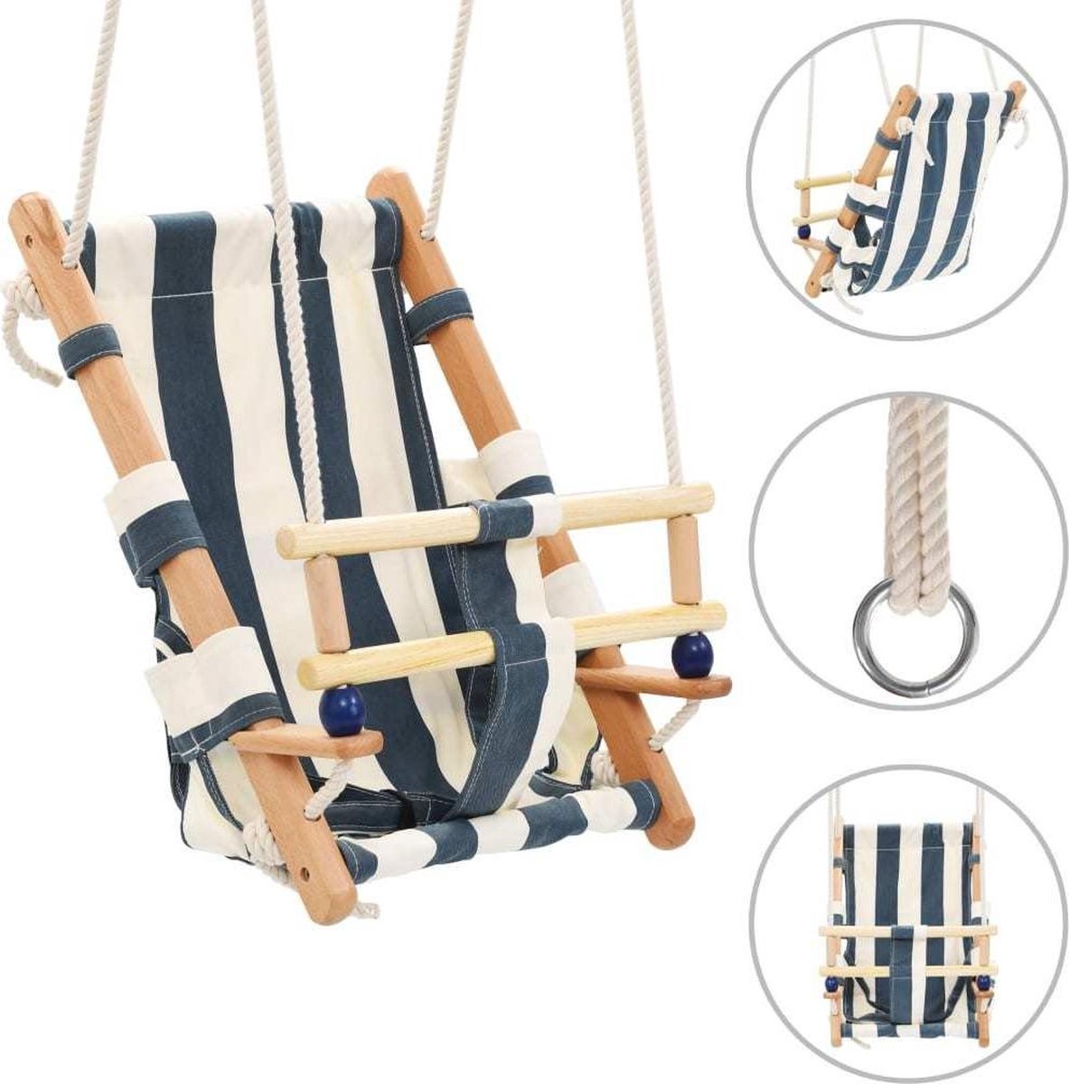 Baby Swing with Harness Wood Blue - Outdoor Baby Swing - Garden Baby Swing - Toddler Swing - Children's Swing - Swing Seat