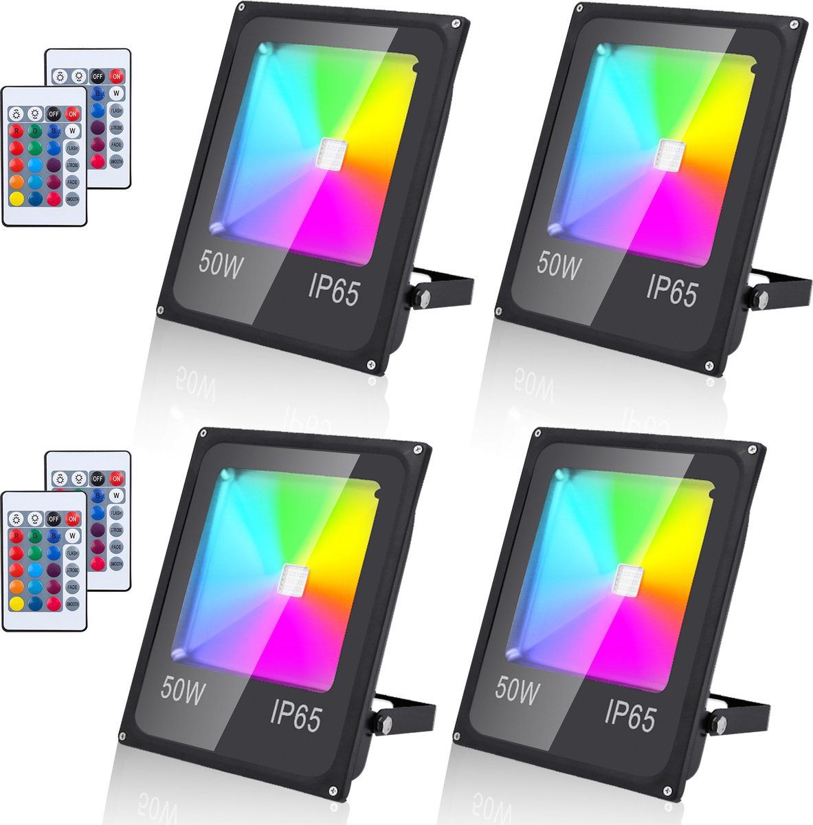 4X 50W RGB Floodlight Remote Control RGB LED Floodlight Waterproof IP65 LED Floodlight Black
