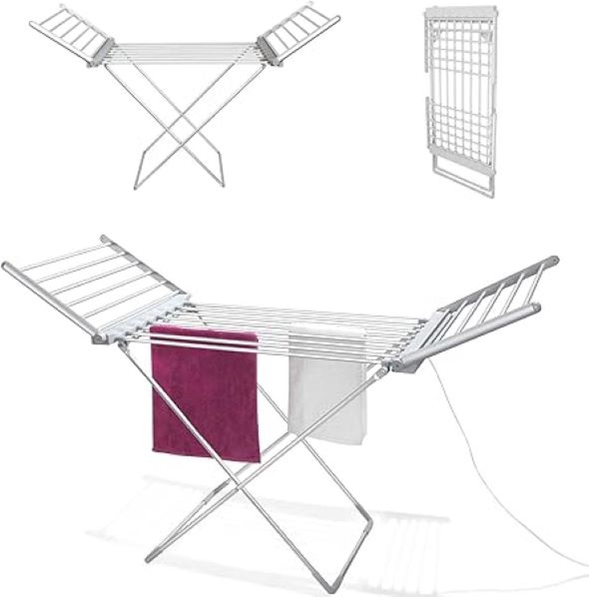 Wasdroger - Wasdroogrek - Opvouwbare Elektrische Kledingdroger - Efficiënt en Ruimtebesparend - 18 stangen verwarmde badkamerdroger - 230 W - 145 cm - Aluminium zilver - Sneldrogend - Kleding - Beddengoed