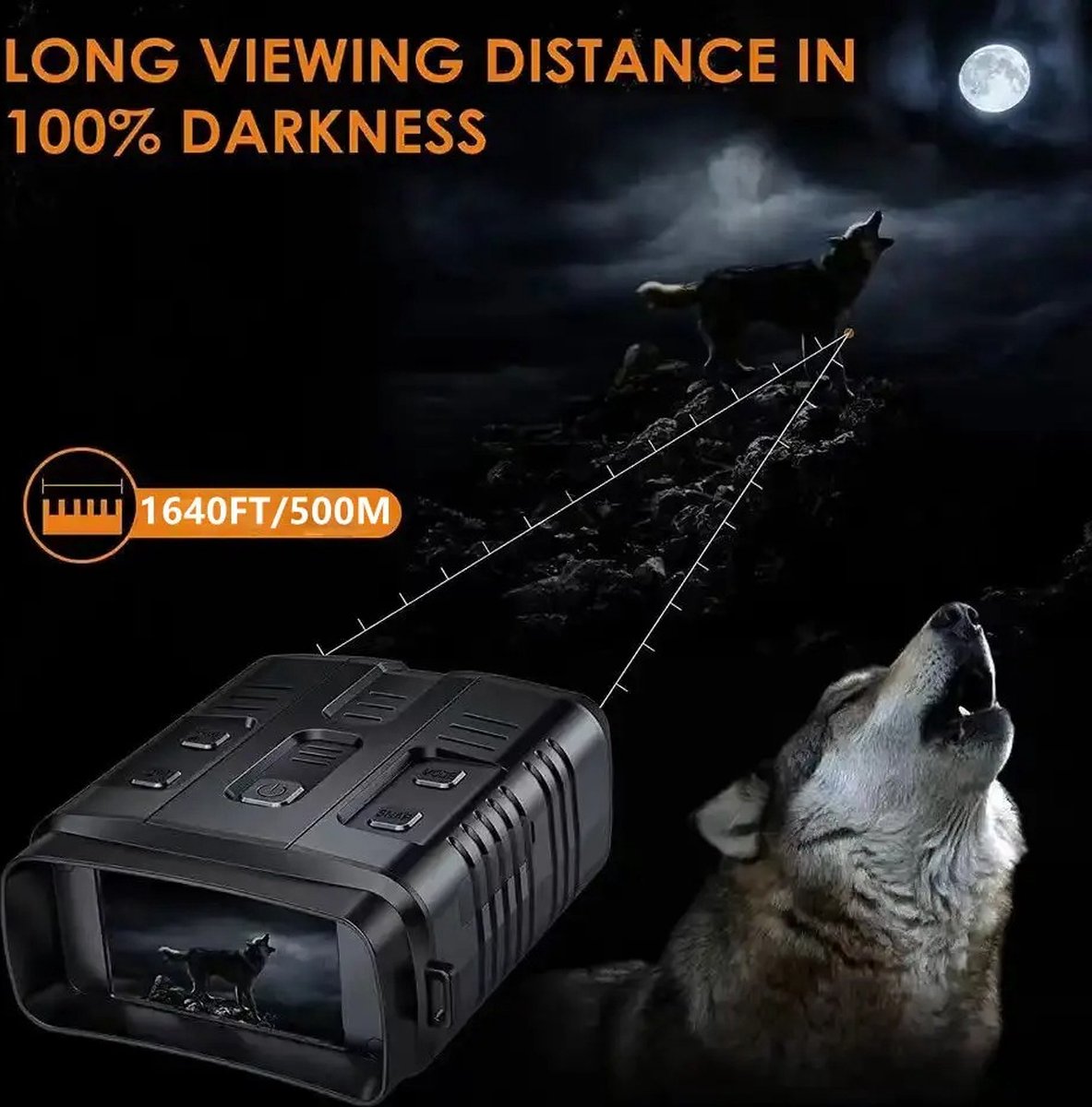ProductPlein - Nachtkijker 4K - Verrekijker - Nachtkijker met Infrarood - Nightvision - 800m Nachtzicht - Verrekijker met Nachtzicht - Incl. 64GB SD kaart, Opbergtas - Zwart