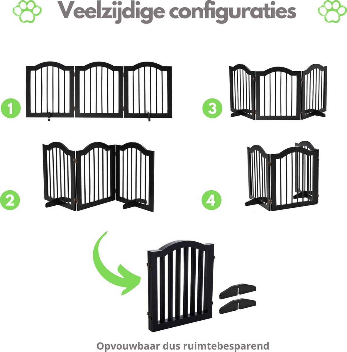 Paws & Claws - Hondenhek – Deurhekje - Dog barrier - 154,5 x 61 cm - Opvouwbaar - Zwart