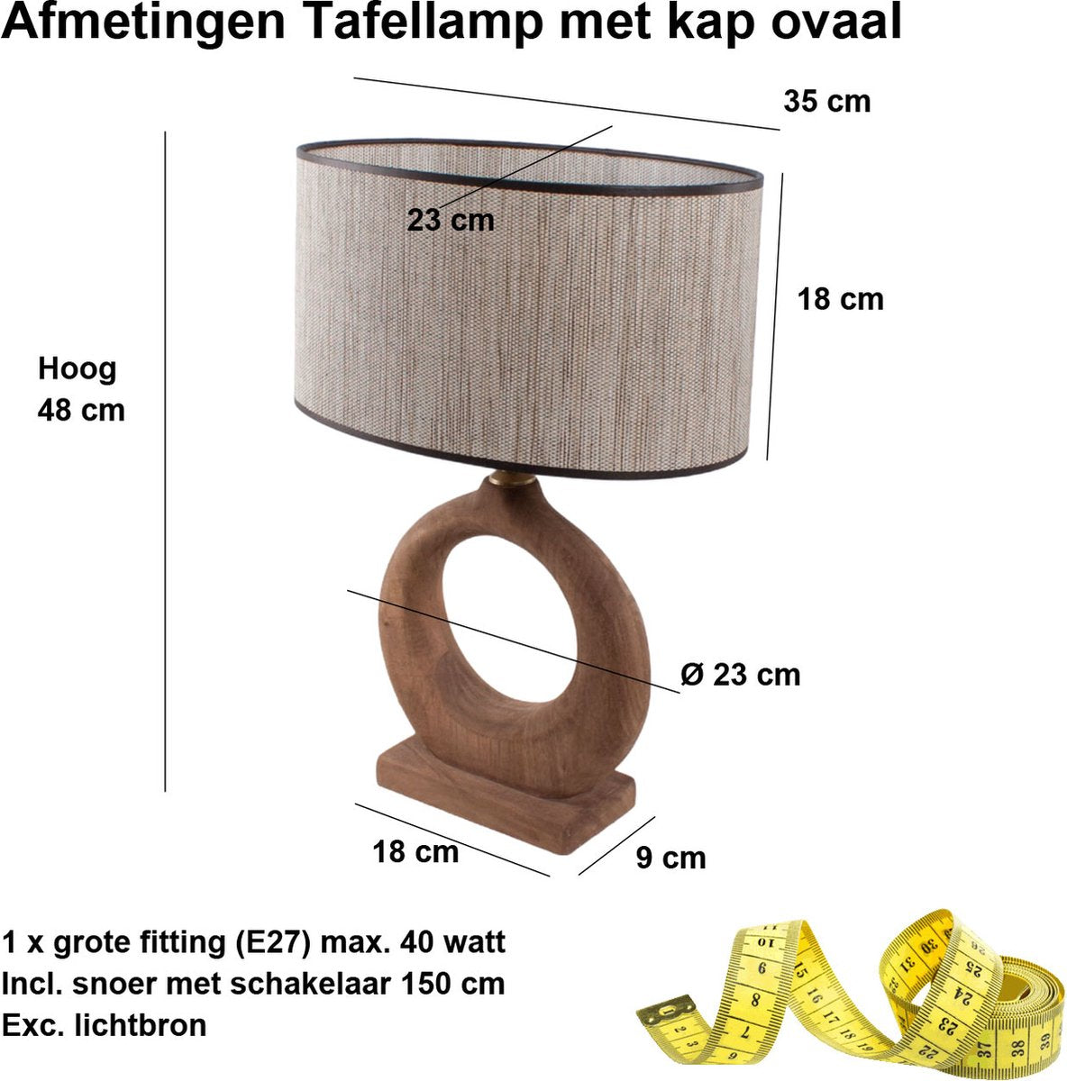 Country style wooden table lamp natural | raffia oval shade 35 cm light brown / beige | 1 light organic | wood / fabric | shade Ø 35 cm | 48 cm high | classic / country / atmospheric design / raffia shade / retro