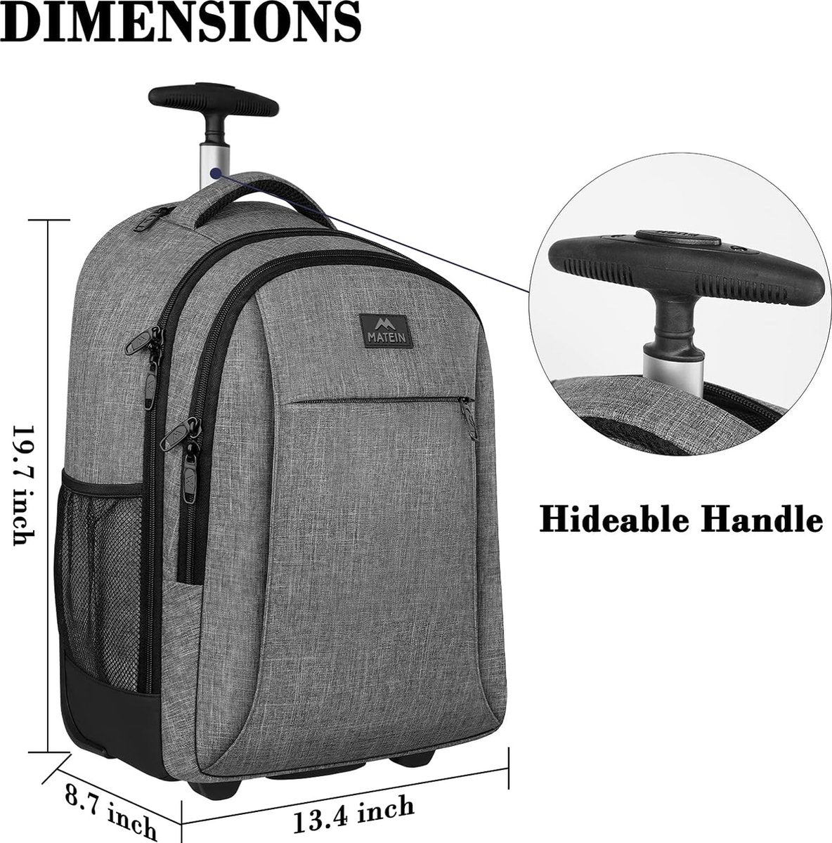 Schoolrugzak met wielen, zakelijke trolley, lichtgewicht handbagage, vliegtuig, reisrugzak, heren, 17 inch, laptoptas, reistas met wielen, dames, schooltrolley, rugzak met wielen, voor werk, universiteit,