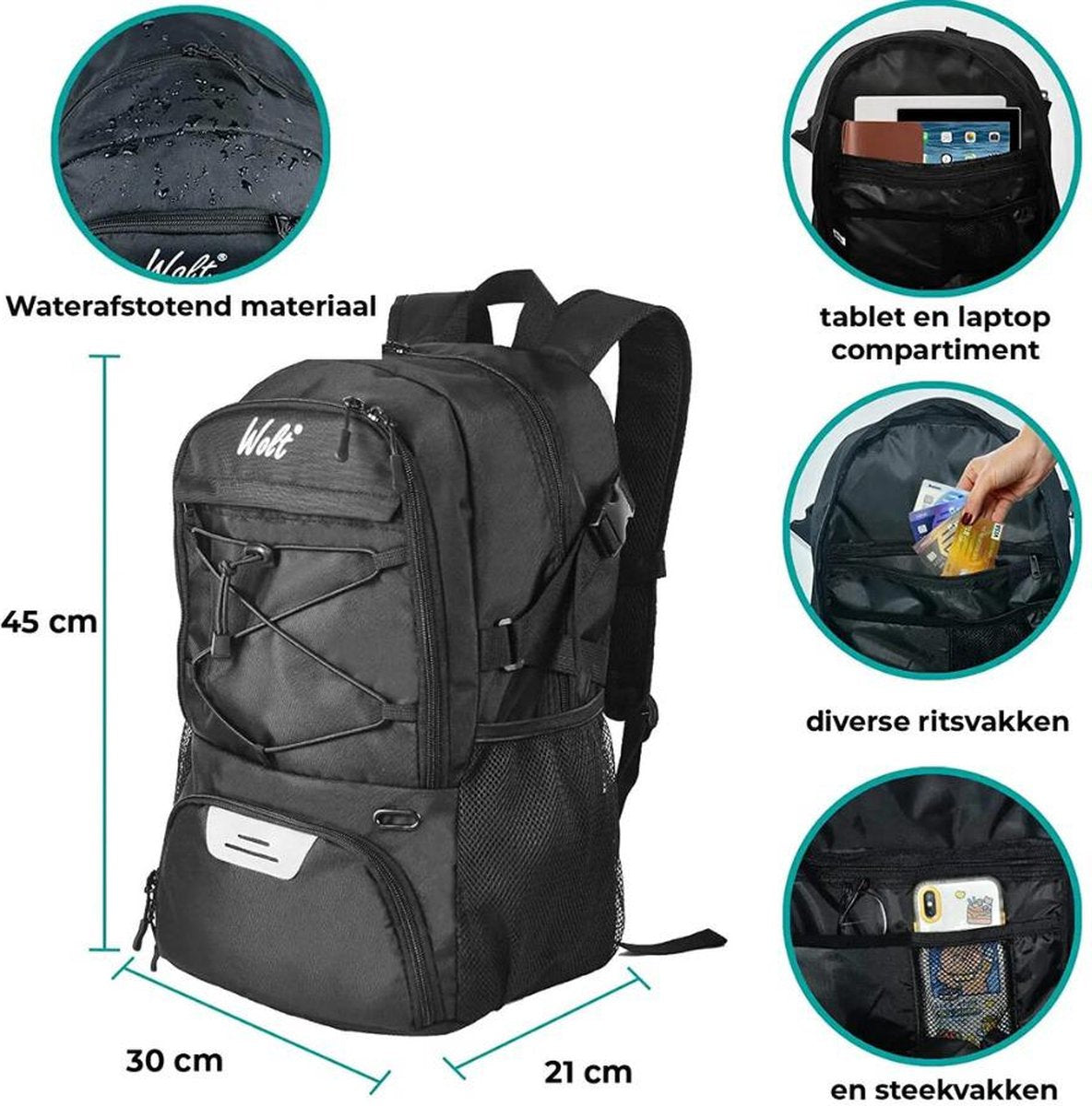 E-Shop4u - Basketbal Rugzak Grote sporttas met aparte balhouder Schoenenvak, Waterbestendig | - Zwart