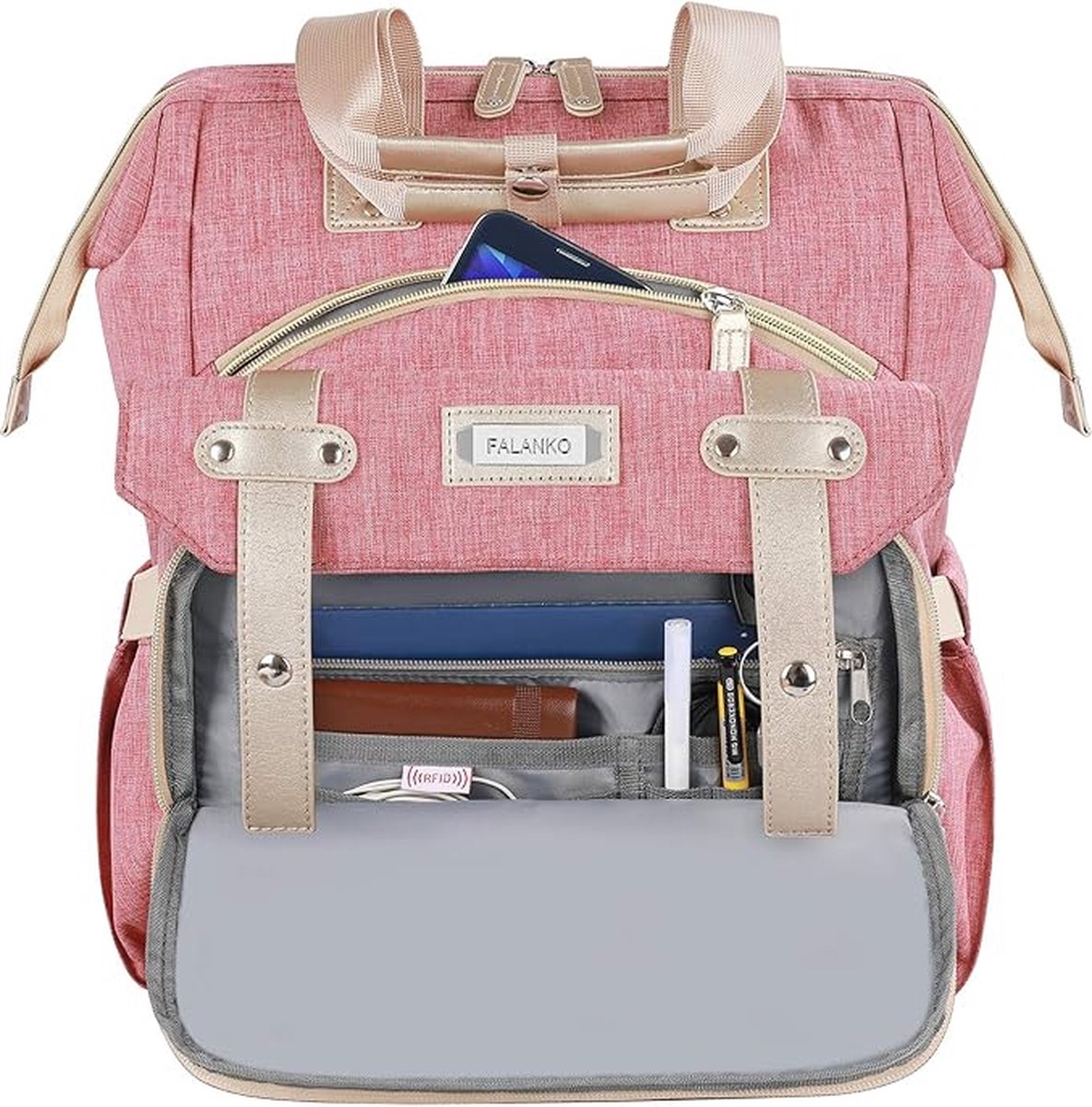 Dameslaptoprugzak, 15,6 inch computerwerkrugzak met USB-poort en RFID-blokkerende zakken, reisrugzakken voor dames, waterdichte schooldagrugzak