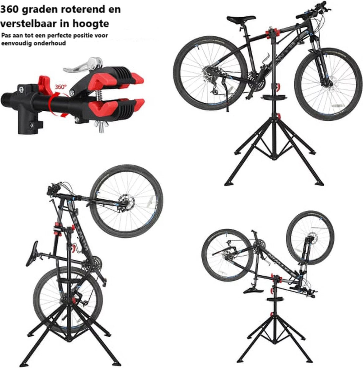 Fietsstandaard - Fietsmontagestandaard - Fietsreparatiestandaard - Gereedschap - Lichtgewicht - Zwart - Rood - Verstelbaar En Draaibaar
