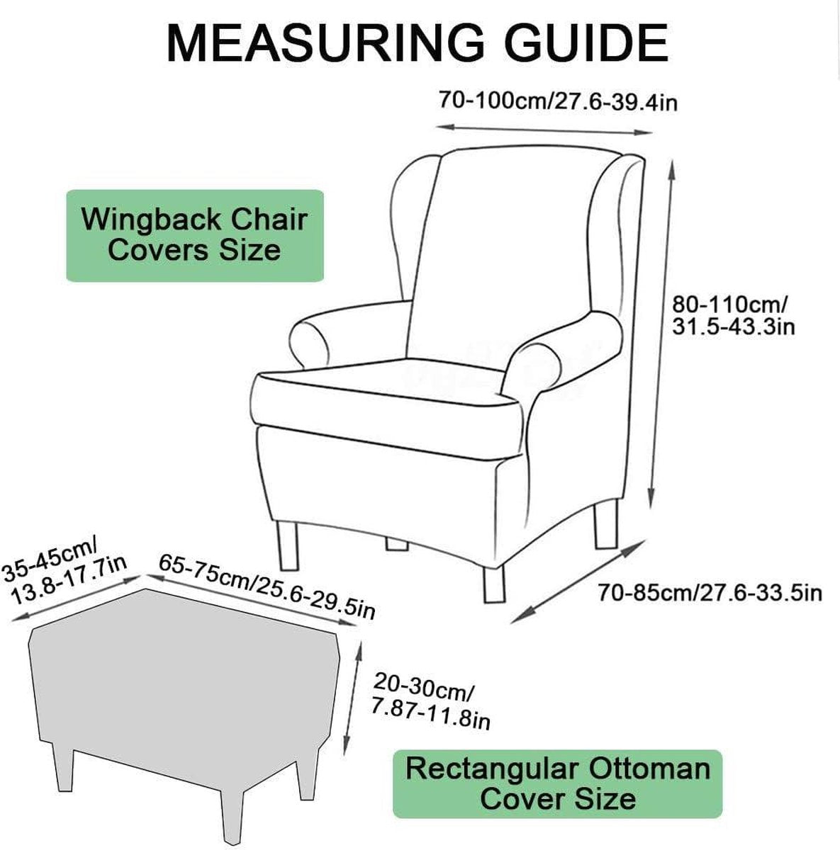 Wingback Chair Covers 2-piece with Ottoman Cover - Stretch Washable Slipcover - Spandex Furniture Protector for Armchair Chairs - Bedroom Hotel (Red Flower)