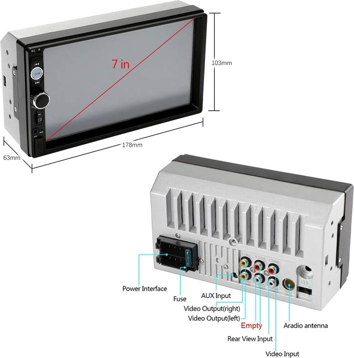 Bluetooth 2-Din Autoradio - 7010B - 17,8 cm - Capacitief Touchscreen Spiegel - Link voor iOS/Android - Telefoon FM-Ontvanger - MP5 Auto Speler USB SD AUX-in