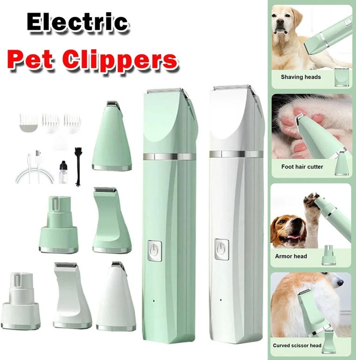 Wireless Dog Clipper - Quiet - Dual Blades - Rechargeable - Multiple Attachments - Pet Grooming Clipper for Dogs Cats Pets - Hair Trimmer for Paws Eyes Ears Face and Rear - White