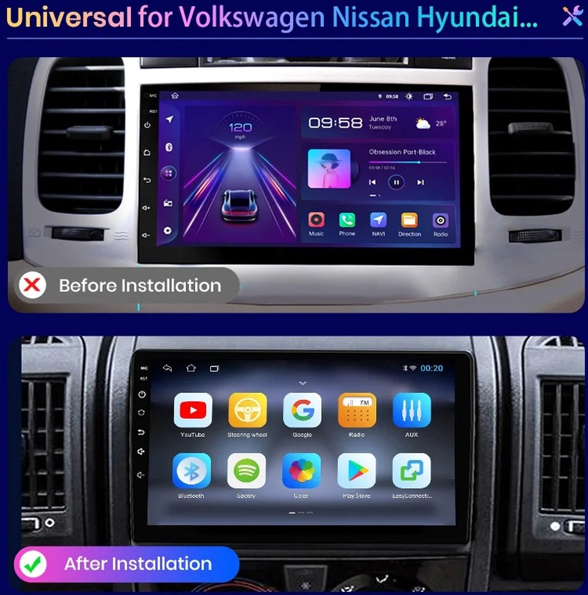 Universal Car Radio - Car Radio with Bluetooth - Car Radio Apple Carplay - Android Auto - 7 Inch