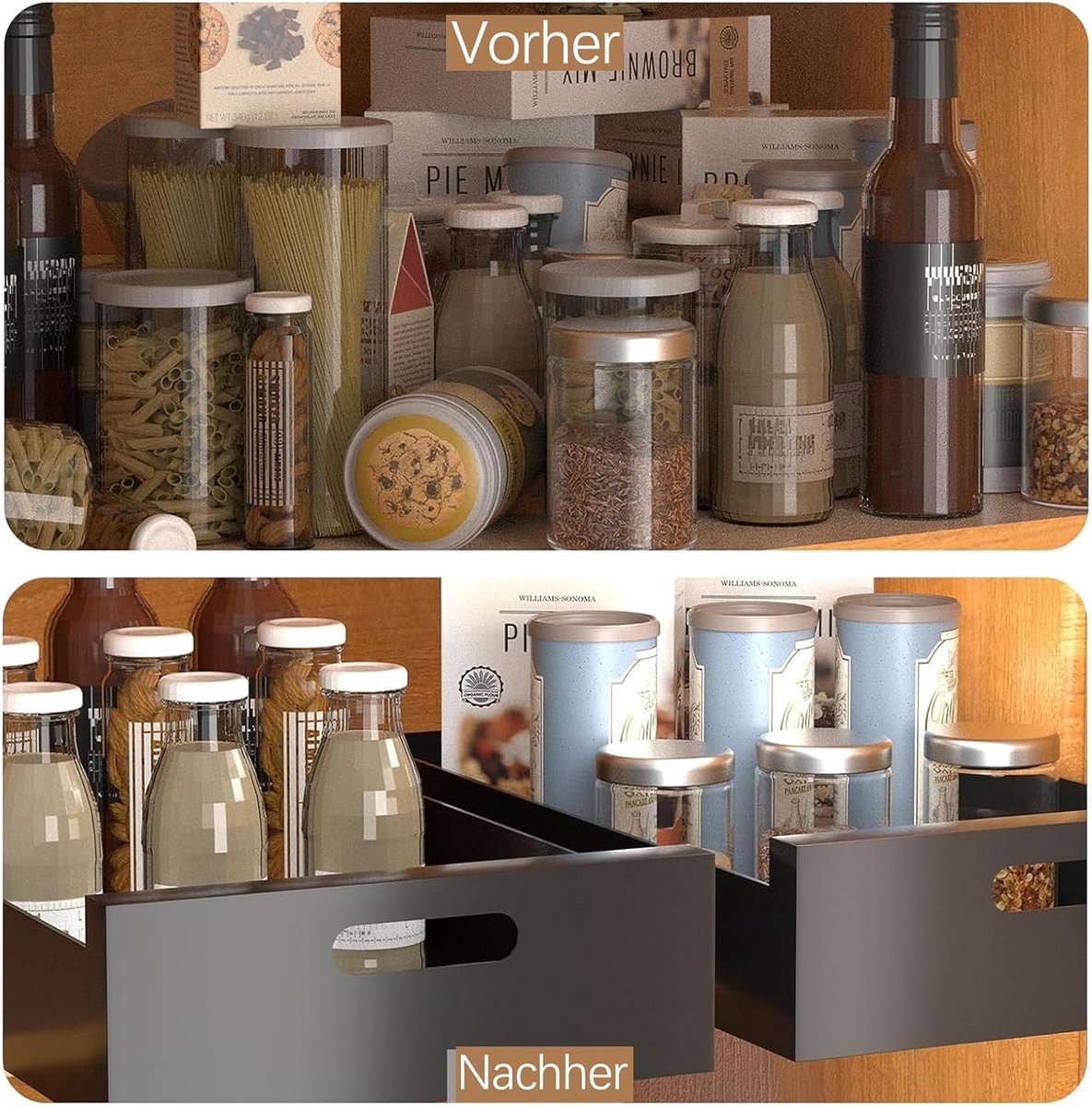 Set van 2 telescopische laden voor keukenkasten, uittrekbare lade keuken, uittrekbare keukenkast, geen gereedschap nodig, voor het opbergen van keukengerei en bestek, 25 x 43 x 8,2 cm