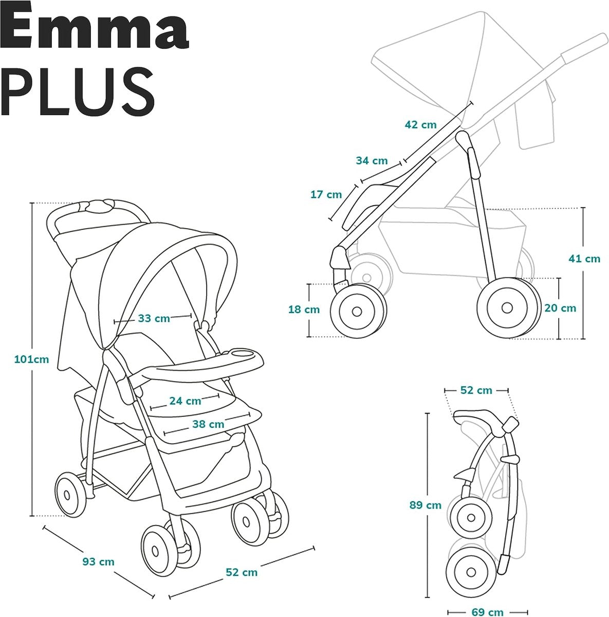 Lichtgewicht buggy tot 15 kg, kinderwagen van ca. 6 maanden tot ca. 3 jaar, wandelwagen met 5-punts veiligheidsgordels, rugleuningverstelling tot ligpositie, snel opvouwsysteem