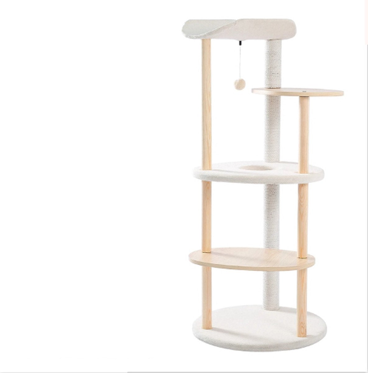 Luxueuze houten krabpaal 124,5 cm hoog - Krabpaal voor middelgrote en grote katten - Met natuurlijk sisaltouw - Met 4 ligplekken en holen - Comfortabel en stabiel - Hout