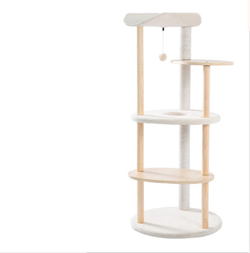 Luxe houten Krabpaal 124,5 cm hoog - middel en grote katten klimboom - Met natuurlijke sisal touw - Met 4 ligvlakken en holten - Comfortabel en stabiel - Hout
