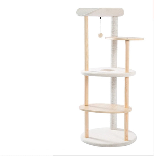 Luxueuze houten krabpaal 124,5 cm hoog - Krabpaal voor middelgrote en grote katten - Met natuurlijk sisaltouw - Met 4 ligplekken en holen - Comfortabel en stabiel - Hout