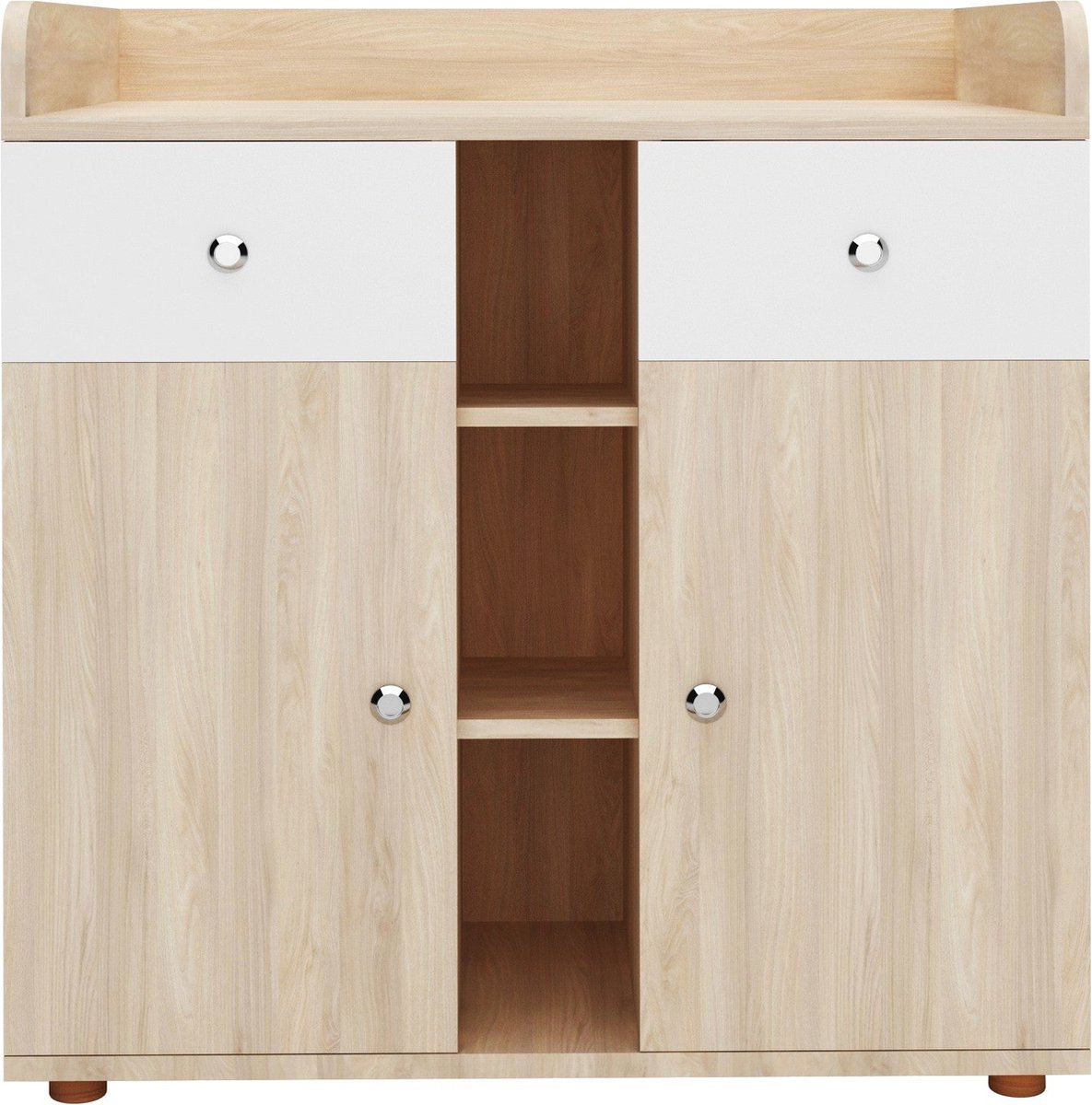 Infantastic - Babycommode met 2 grote lades en 5 vakken - Ladekast met Opbergruimte - Veelzijdig Omkleedmeubel met Organiser - 90x69x92 cm (LxBxH) - Eikenfineer