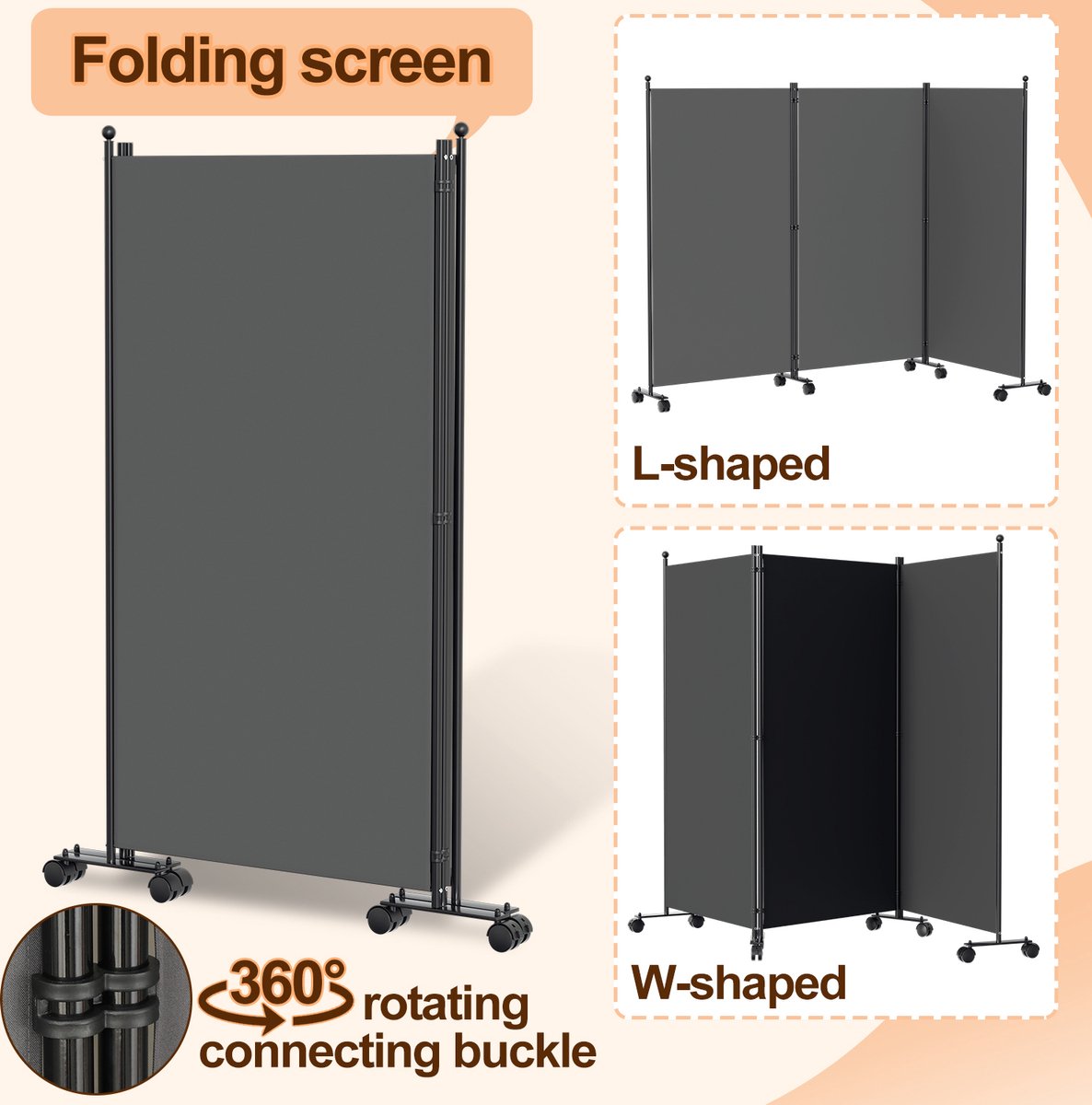 Room divider on wheels with 1 panel - 187 x 181 cm - Room Divider Garden Spanish Wall Partition Anthracite