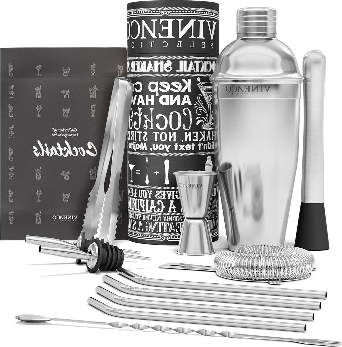 13-Delige RVS Cocktail Shaker Set - Bartender Kit Met Receptenboek - Martini Gin-Tonic Mojito Longdrinks - Premium Bar Accessoires voor Feest Verjaardag - Cadeau Man Vrouw cocktail shaker rose gold