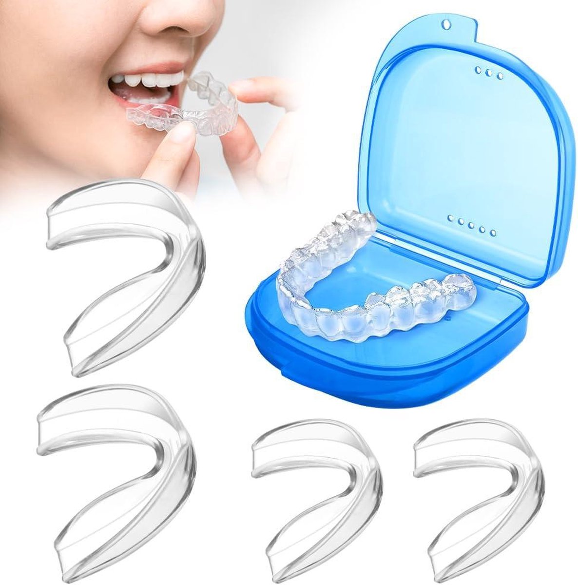 Gebitsbeschermer tegen tandenknarsen 4-Pack Splint Nachtsplint Bijtsplint Voor Mondbeschermer Snurkbeugel 2 Maten - ACWOO Grind Guard