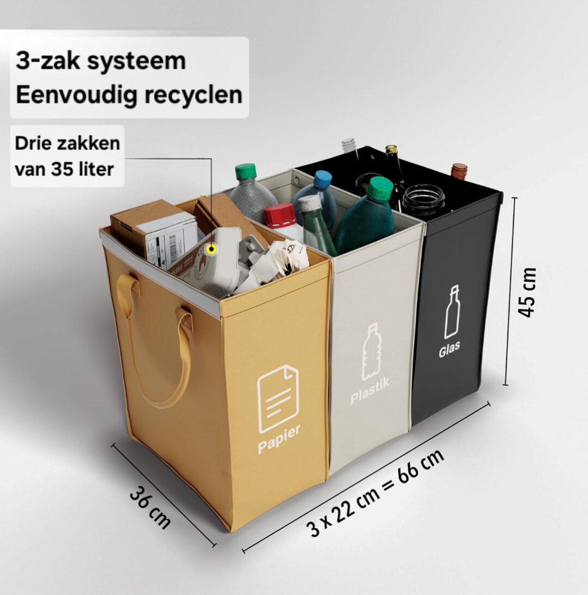 YOLO SHOP® afvalscheider - Afvalbak met 3 compartimenten voor het scheiden van glasafval - oud papier - plastic leeggoed - Grote verzamelcontainers voor afvalopslag in de keuken