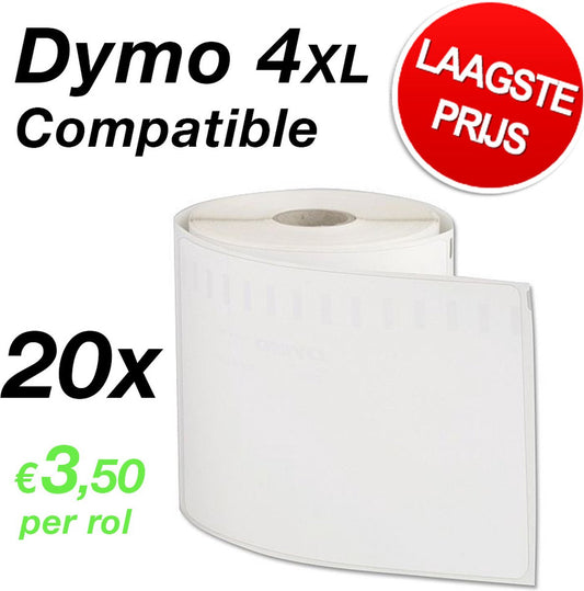20x Dymo 4XL compatibele etiketten - 104 mm x 159 mm - S0904980 - 220 etiketten per rol - Voordeelbox van 20 rollen